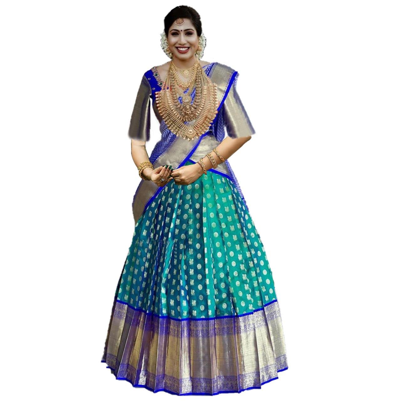 NAVKARMIT Women's Pure Pattu Silk Zari Weaving Lehenga Choli, Unstitched Lehenga Choli, Half Saree.