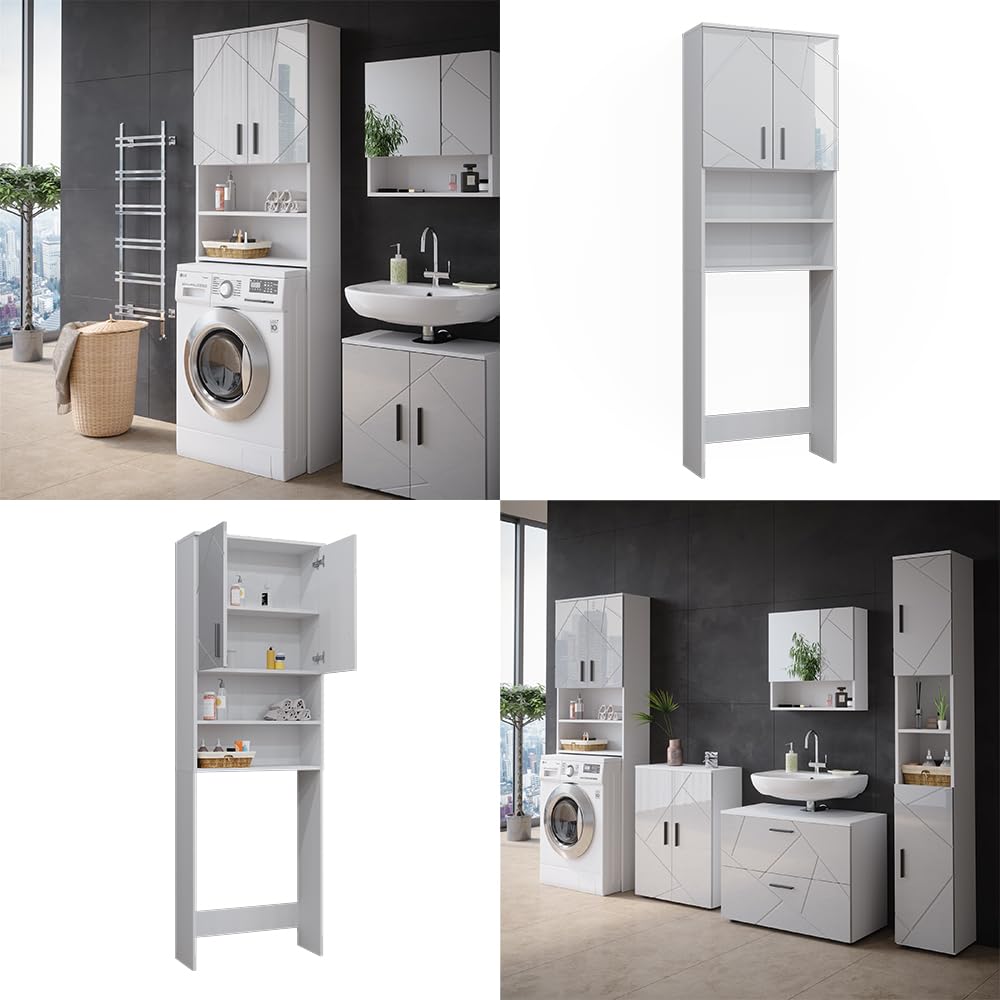 Vicco Mueble para Lavadora Irma, Blanco Alto Brillo, 64 x 190.5 cm