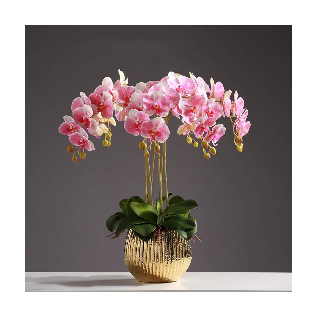 Sbziojhdr Pink Artificial Flowers, Decor Artificial Flowers With Vase Orchid Phalaenopsis With Golden Flower Pot Fake Bouquet 6 Pieces(6 Pieces)