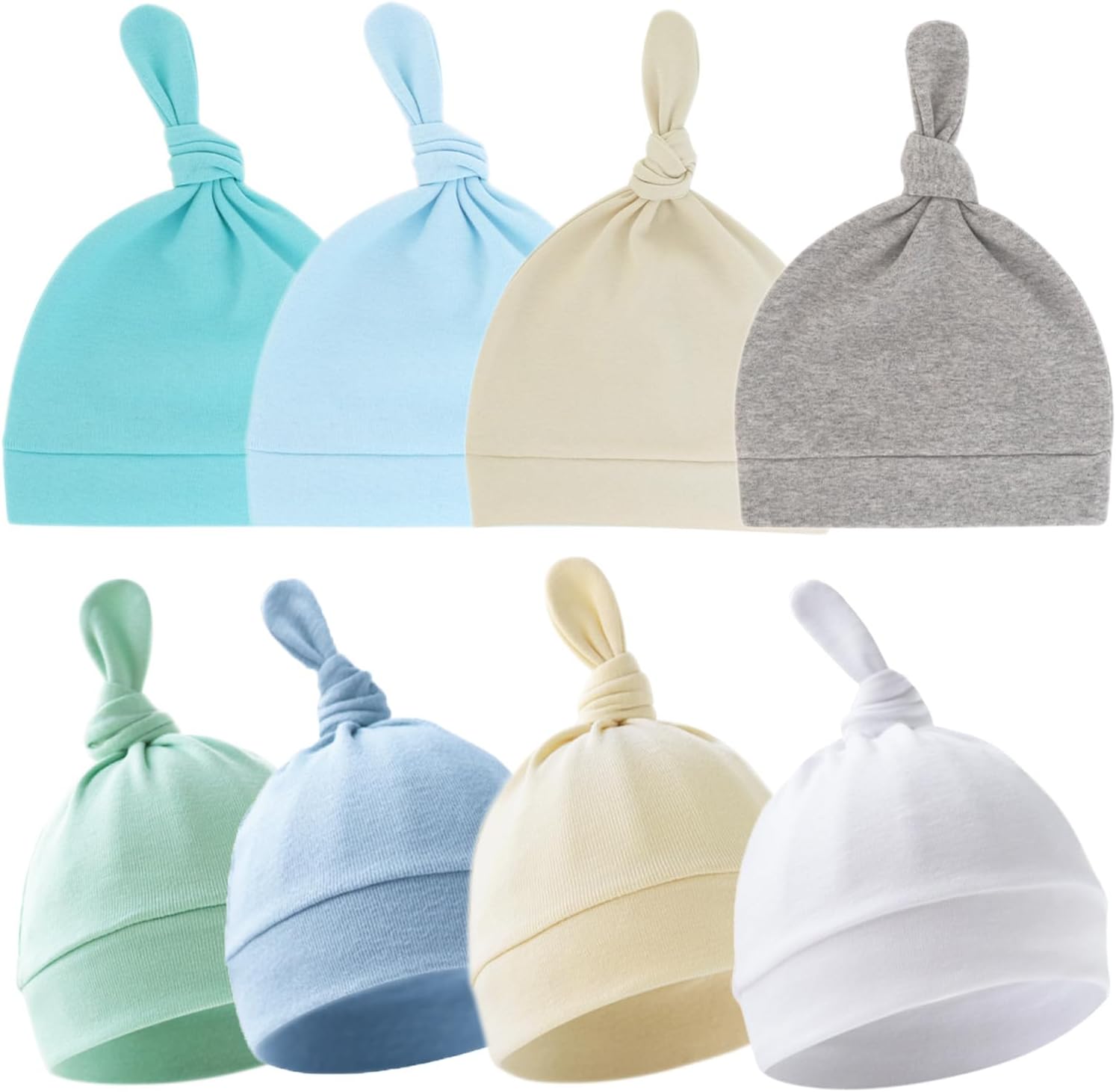 BEoffer 8 Pack Baby Newborn Hats Set Unisex Top-Knot Beanie Soft Stretchable Hats Adjustable Caps Fit for Infant Girls Boys - Image 6