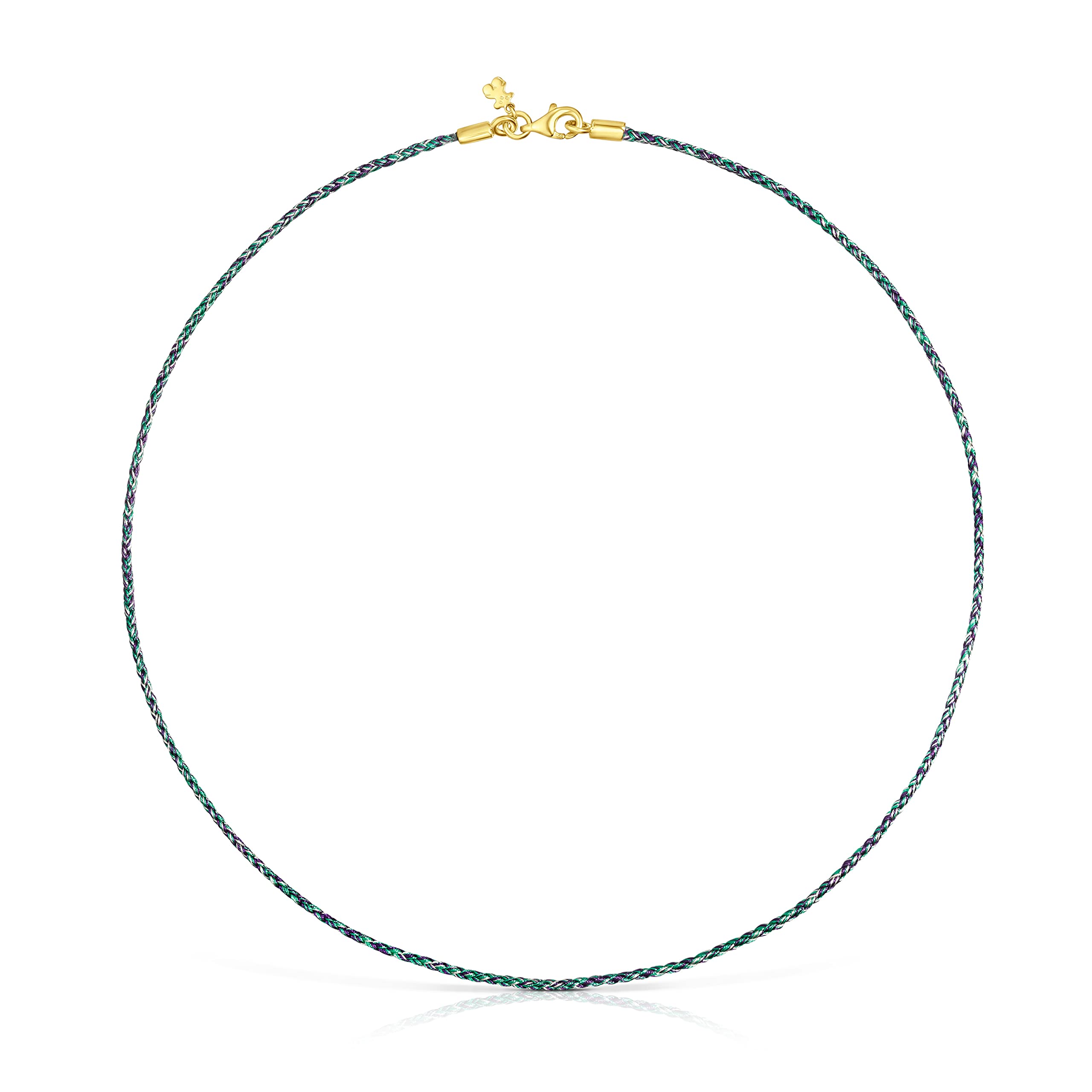 TOUS Gargantilla de Hilo Trenzado para Mujer Verde y Azul, con Motivos en Baño de Oro 18Kt sobre Plata, Longitud: 42 cm, Cierre mosquetón, Original y Fresco, Colección Effecttous