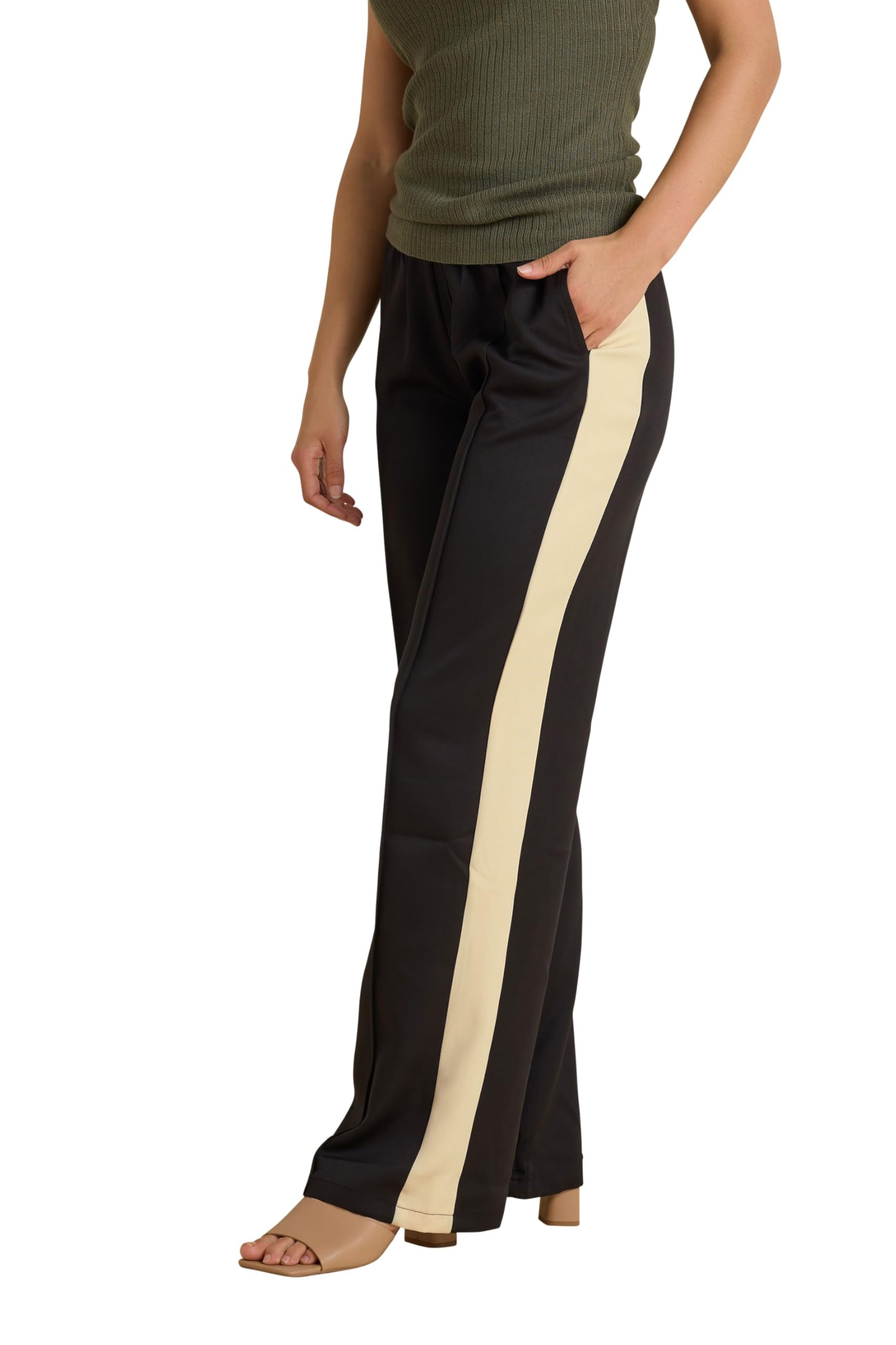Long Tall Sally - LTS Tall & Natural Brown Side Stripe Front Seam Wide Leg Trousers - Women's