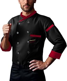 EQWIGKEIT Casaco de cozinheiro para homem, manga comprida, gola alta, uniforme de cozinha, leve, sem rugas, fácil de limpar, mantém a forma, casaco de trabalho, casacos de cozinheiro para
