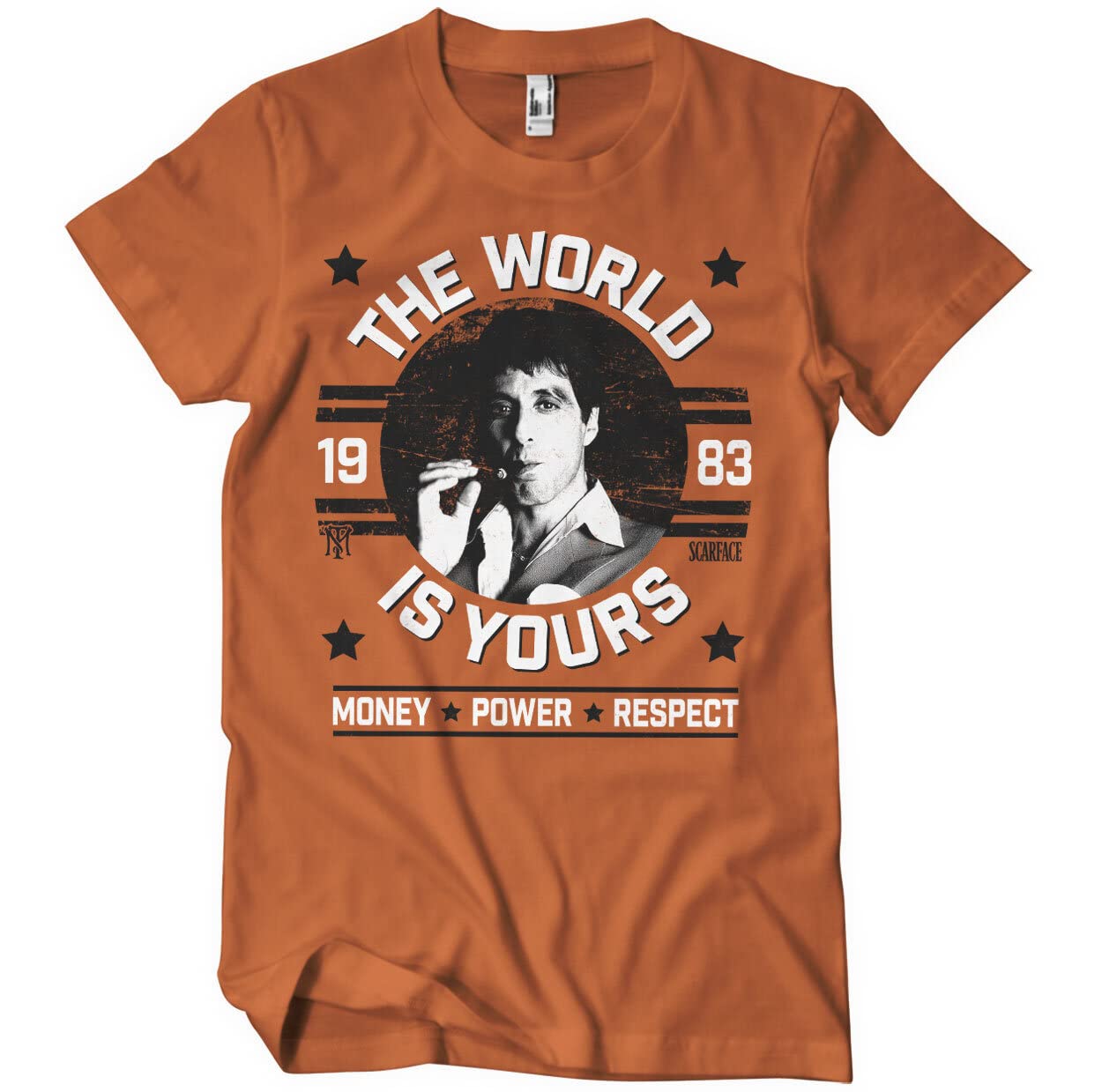 Scarface Men's Burnt Orange Officially Licensed The World Is Yours T-Shirt (Orange), Medium