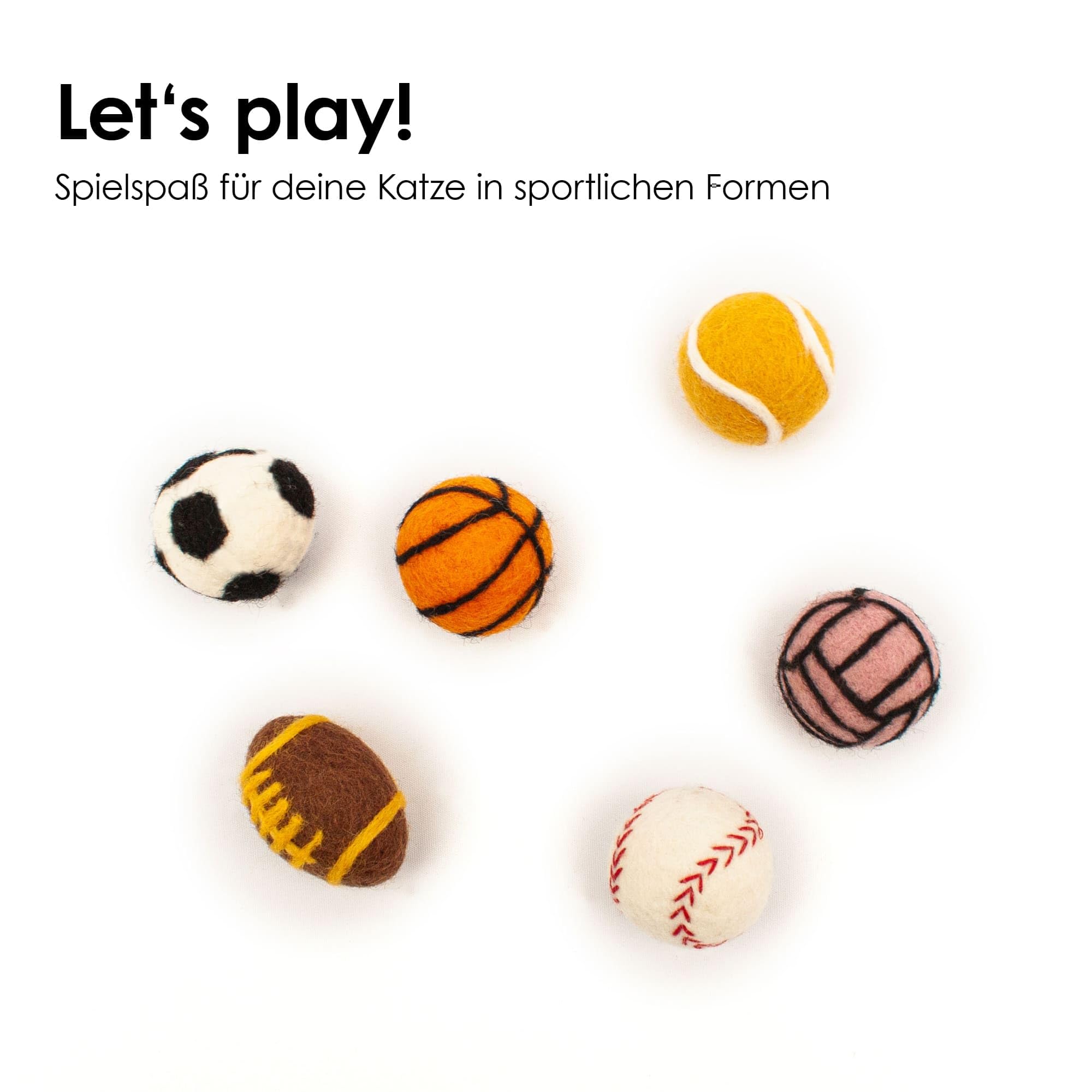 LucyBalu® Kulki filcowe dla kotów I Zabawki dla kotów w formie piłki sportowej I Sportowe kulki dla kotów z filcu | Naturalne zabawki dla kotów z 100% wełny I Sportowe piłki do gry | 3 sztuki |
