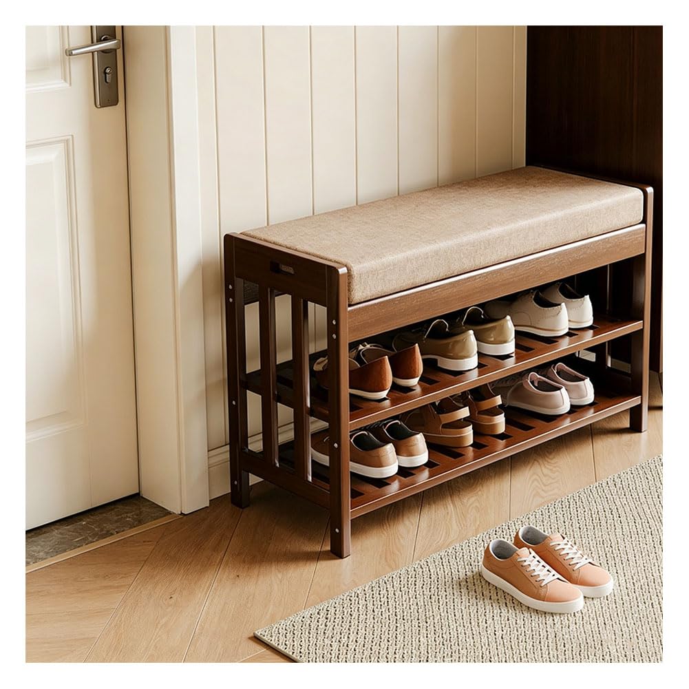 Ghygetrich Shoe Rack, 2 Tier Shoe Rack Shoe Rack Narrow Bamboo Shelf Shoe Storage Bench Shoe Bench 70cm
