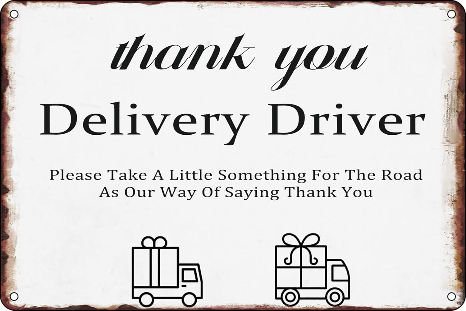 SMAZDFXX Funny Vintage Metal Tin Signs Delivery Thank You Delivery Driver Sign Wall Home Decor For Room Cafe Restaurant Office Bar Club Garage Farmhouse Front Door Decorative 12"x16"