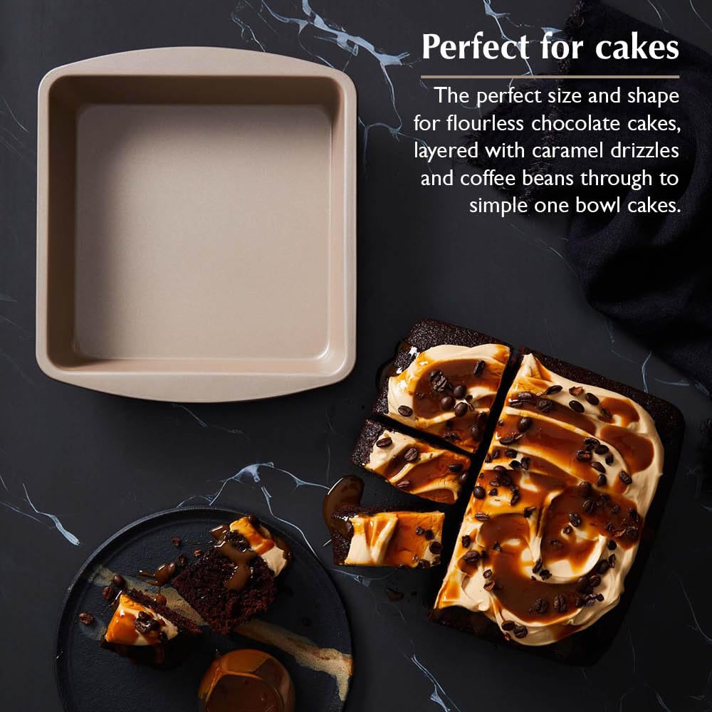 Stanley Rogers Ceramabake Moule à gâteau carré en céramique antiadhésif sain 20 x 20 x 5 cm – Cuisson sans PFAS PTFE PFOS PFOA cadmium et plomb – Idéal pour les brownies, les gâteaux et la pâtisserie