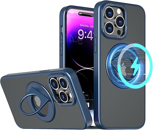 ZCDAYE Funda para iPhone 13 Pro Max con soporte, compatible con soporte giratorio invisible de carga inalámbrica, funda protectora translúcida de