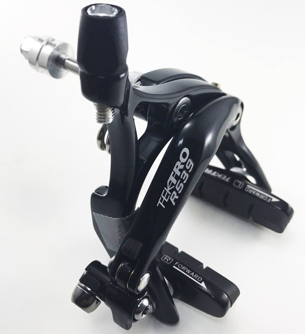 Tektro R539 Dual Pivot Road Brake Caliper Long arms 47-59mm(Nutted/Hex nut) Old School Nut - Front/Rear/Set/Silver, Black (Black, Rear Wheel)