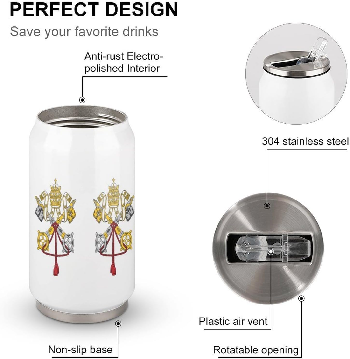 Flag of Vatican City Portable Cola Can Shaped Insulated Tumbler with Sippy Cup Lid for Hard Seltzer Beer Drinks