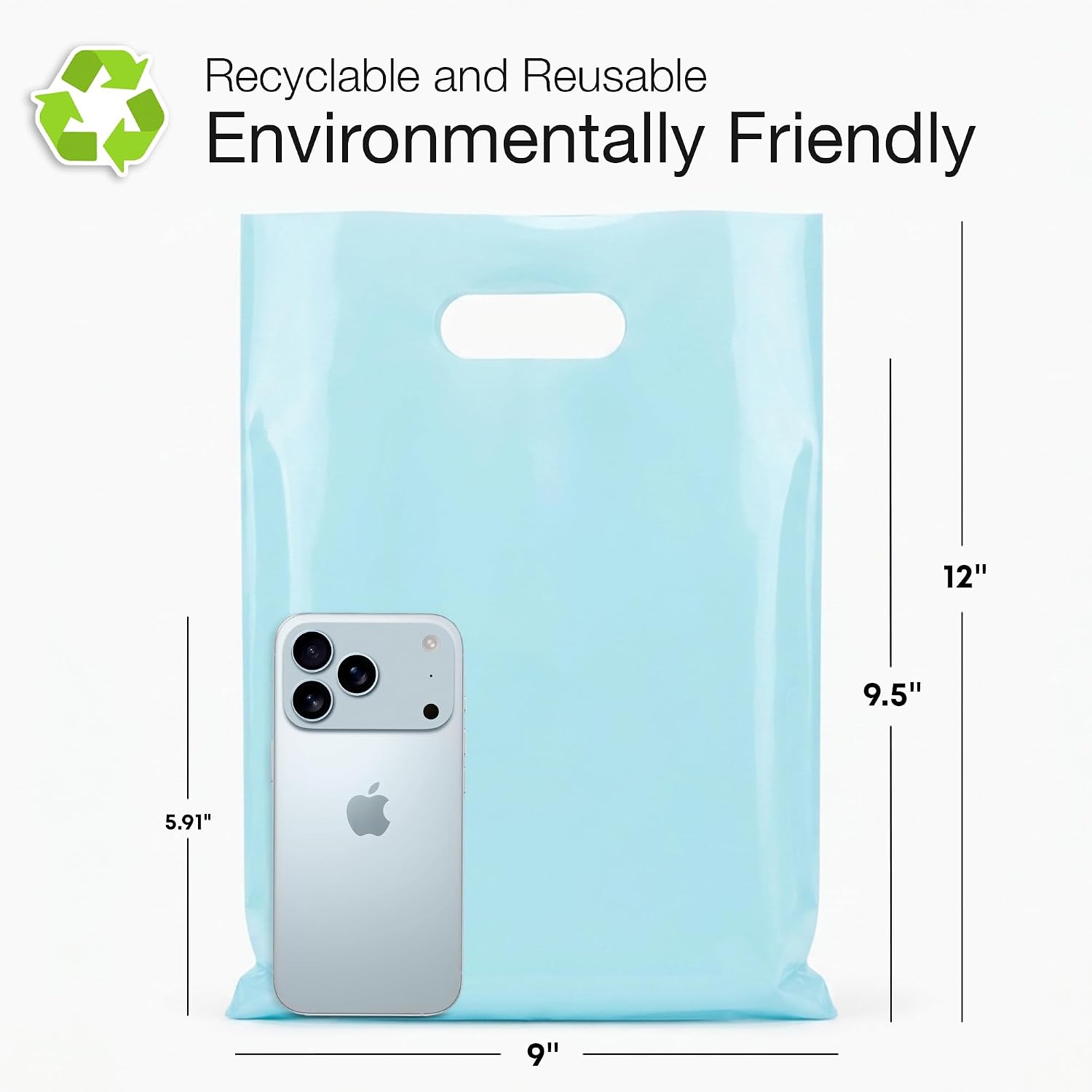100 Pastel Blue Plastic Bags With Handles 9x12 Merchandise Bags image 5