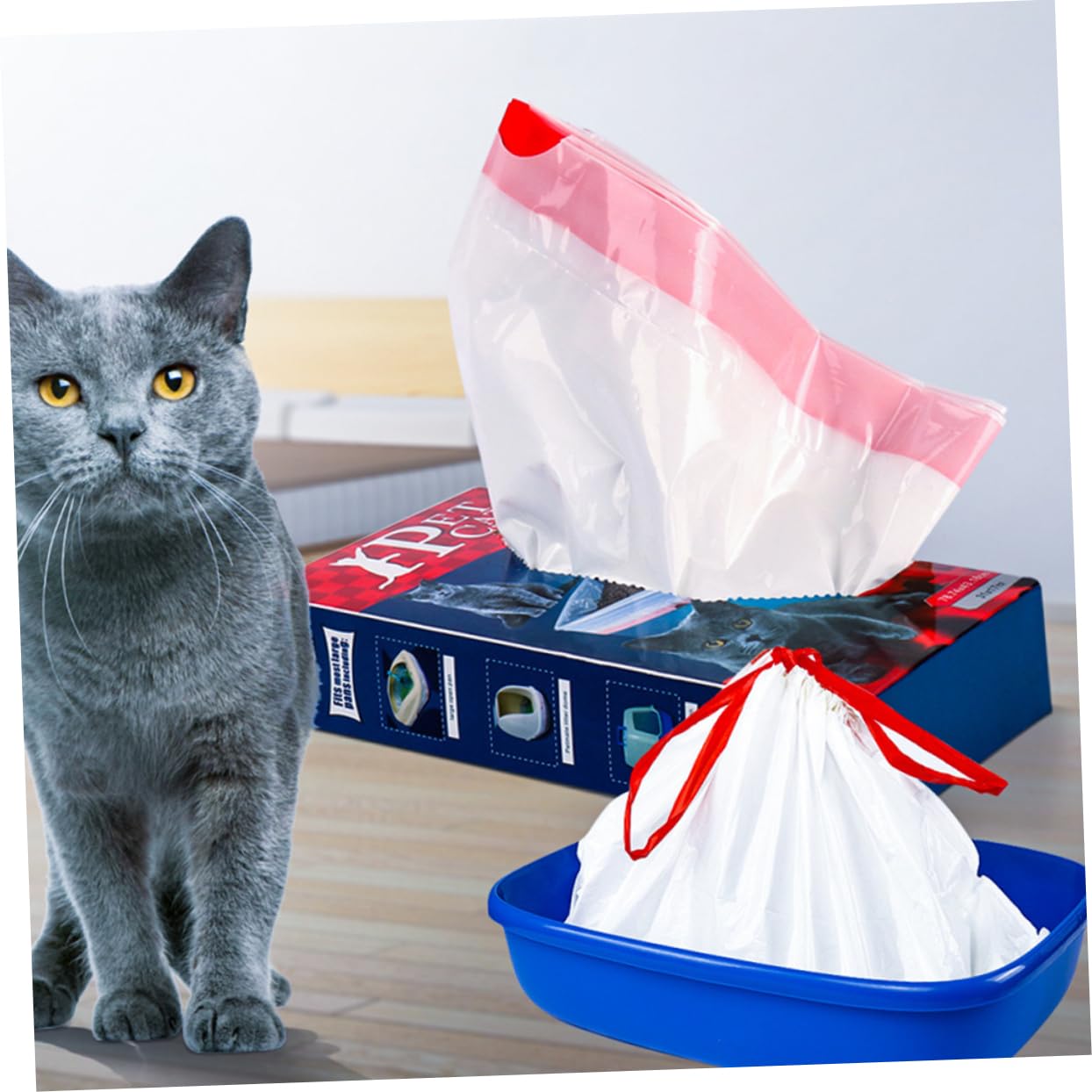 Yardwe 10pcs Disposable Cat Litter Bags Drawstring Cat Poop Bags for Litter Box Easy to Use Style