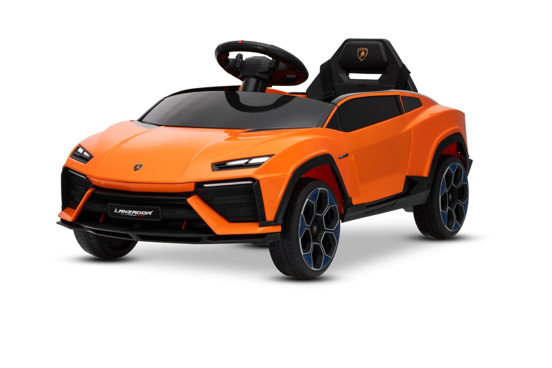 Lamborghini Lanzador elektryczny Ride-on-Auto 12 V z napędem na tylne koła, licencjonowany (jednoosobowy), pomarańczowy, bateria litowa, oświetlenie LED, szerokie siedzisko, pilot zdalnego sterowania