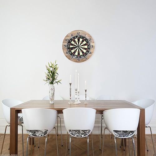 Miniatura 3 de Reloj de pared retro de madera con patrón de dardos, reloj de pared redondo de 10 pulgadas, silencioso, sin tictac, funciona con pilas, para sala de