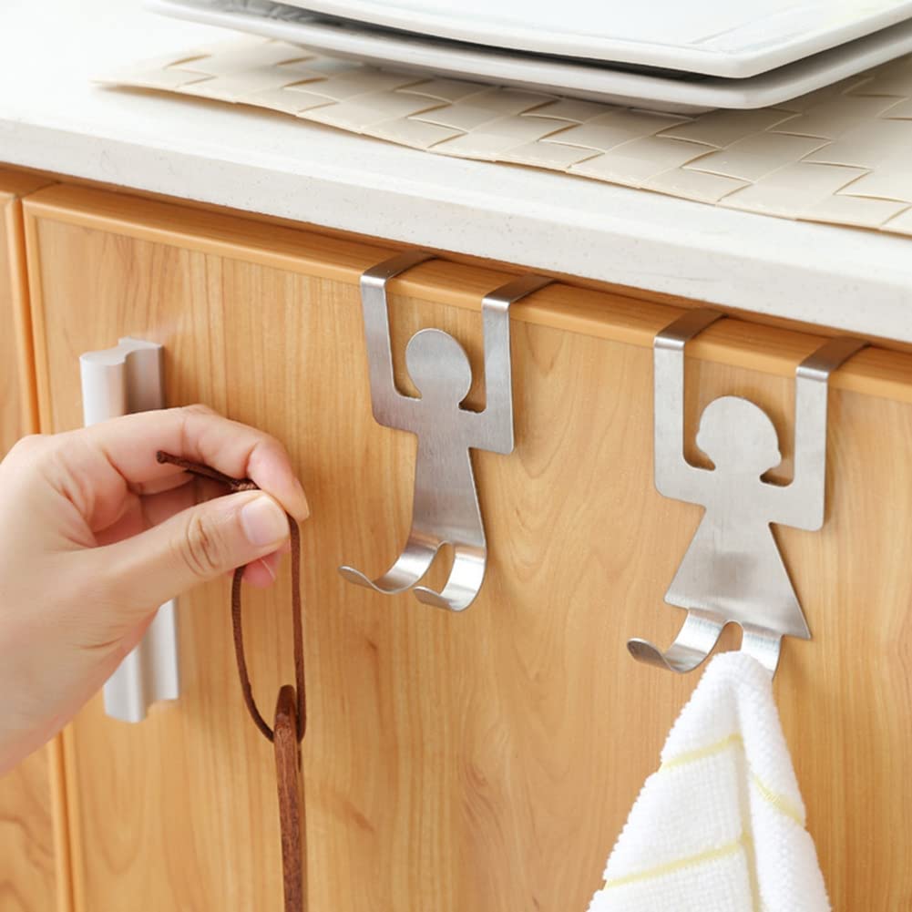 Jwthee Metal Over Cabinet Door Hook, 2PCS Cartoon Humanoid Lovers Shaped Hooks Stainless Steel Ultra Strong Door Towel Rack Decorative Door Back Hook