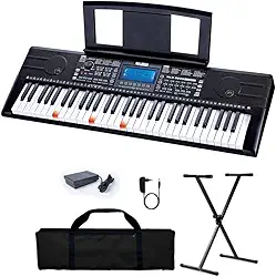VEDO Teclado Eletrônico 61 Teclas com Luzes, Bluetooth, Gravação, 500 Sons, 300 Ritmos, 40 Músicas Demo, Alto-Falante 10W, Inclui Suporte e Pedal - Ideal para Iniciantes e Prática Musical em Casa Kit