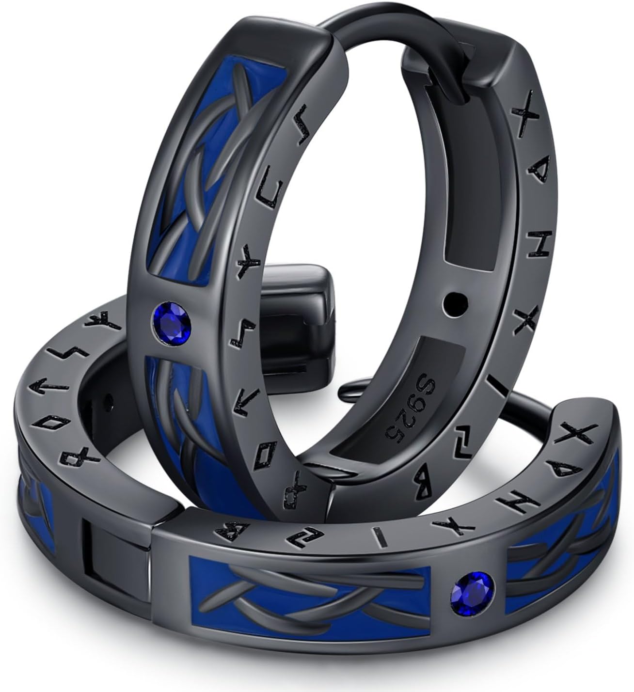 925 Sterling Silver Norse Viking Runes Hoop Earring Celtic Knot Earrings for Men Women Hypoallergenic Sturdy Punk Huggie Hoops Jewelry Gift