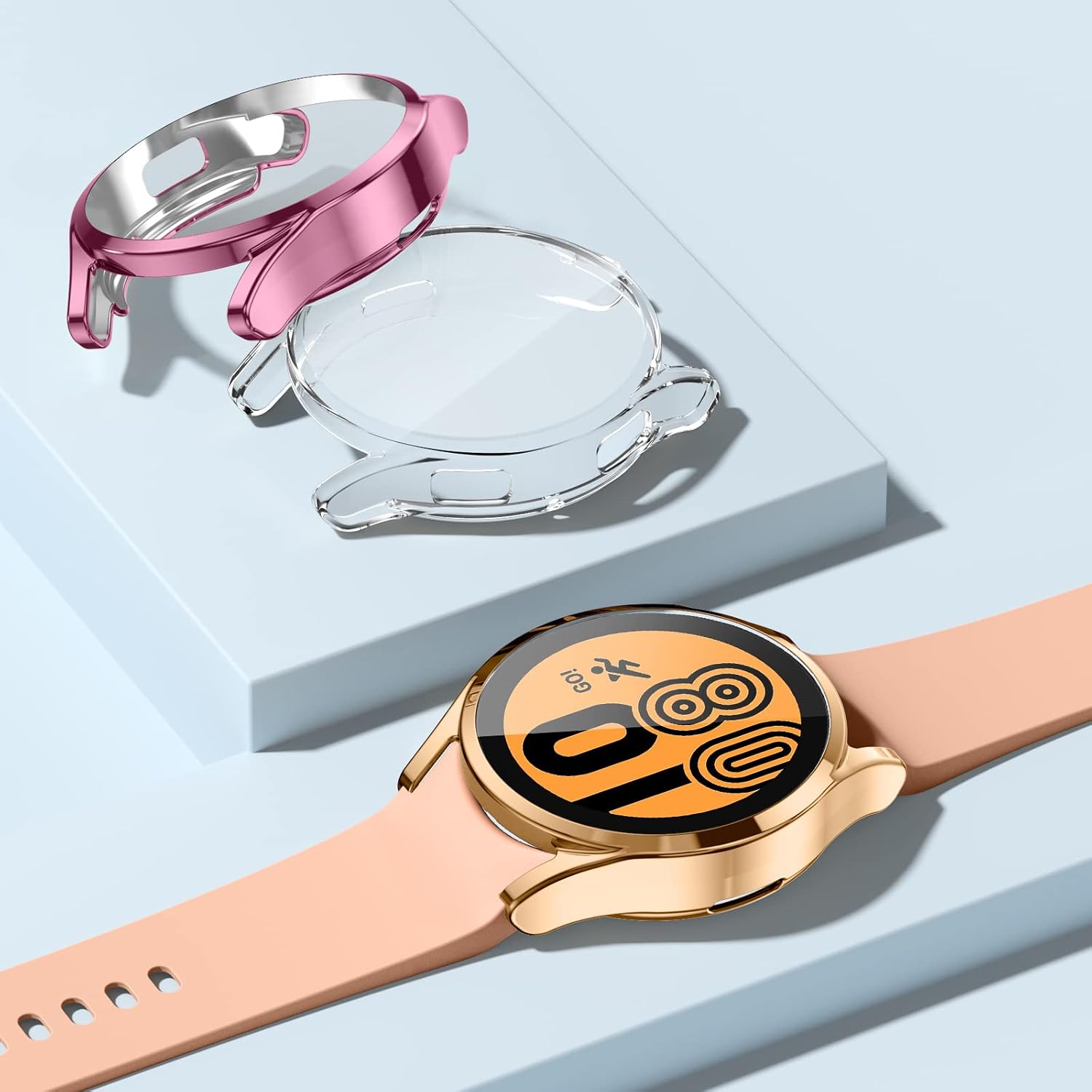 GEAK 3 Pack Compatible with Galaxy Watch 5 Case/Samsung Watch 4 Screen Protector 40mm,Soft TPU Plated All-Around Cover Case for Samsung Galaxy Watch 4/5 Smart Watch 40mm Clear/Rose Gold/Rose Pink