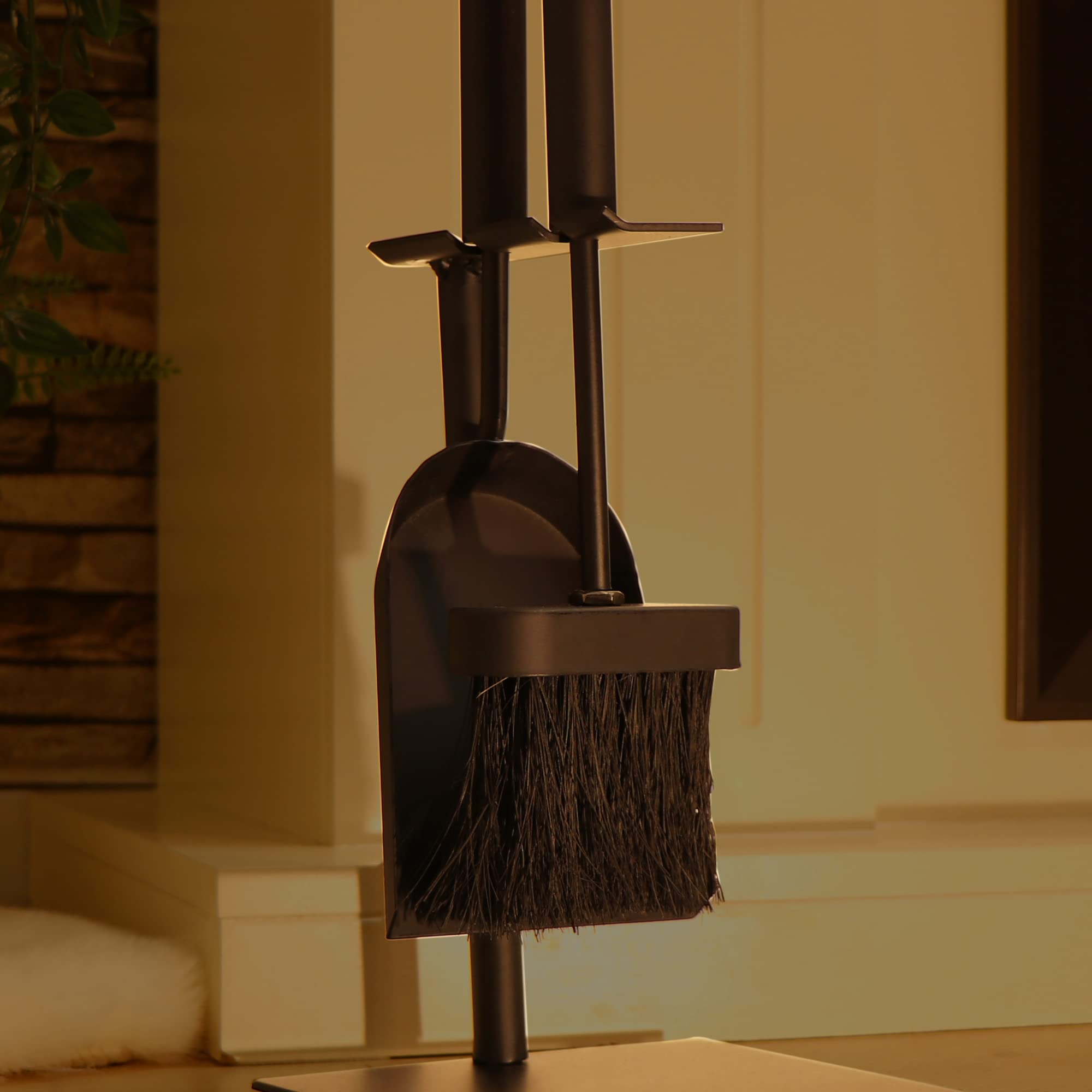 COM-FOUR® 3-piece Chimney Set in Black in a Compact Size Made of Metal, with Shovel, Broom and Holder - Image 2