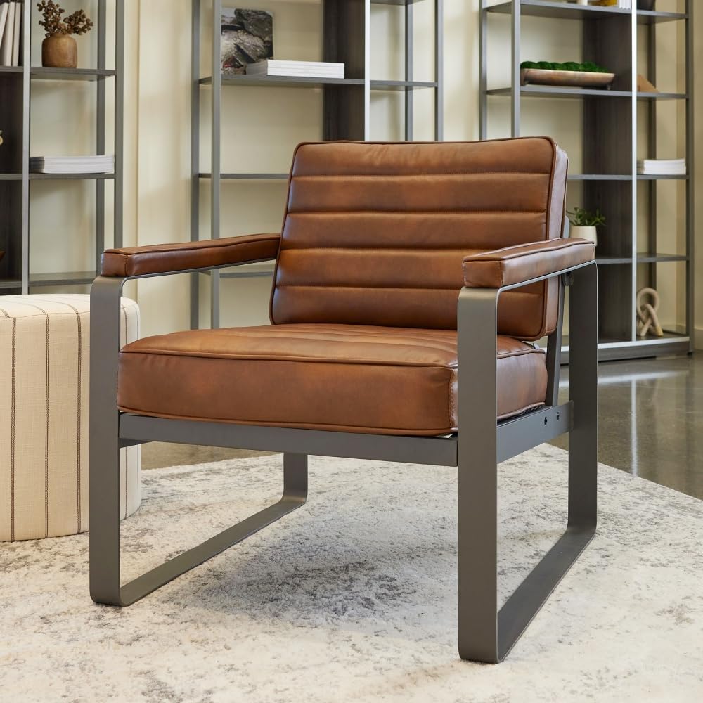 Rivet Lounge Chair Bravo Cognac Polyurethane/Charcoal Painted Metal Frame