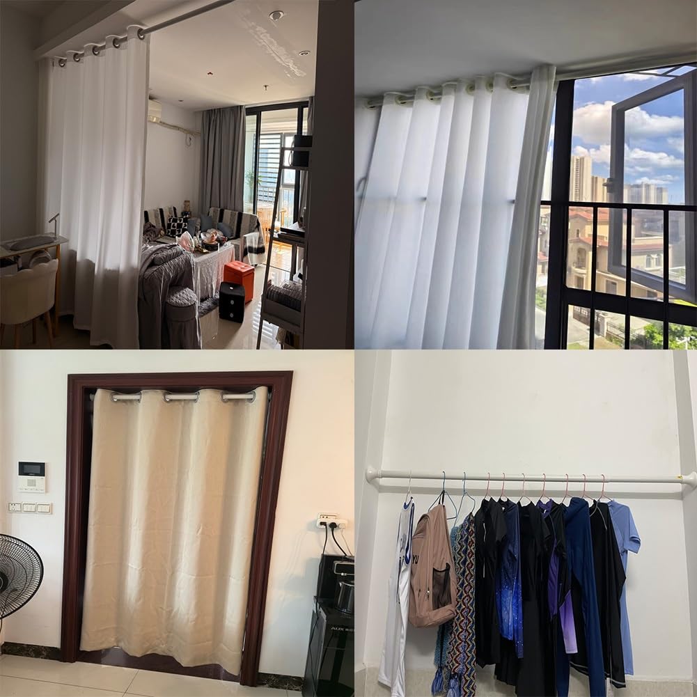 Barra telescópica de tensión ajustable para cortina de ducha, barra extensible sin taladrar, con bandeja para tarjetas, color negro, 210-300 cm, perfecta para baño y ventana