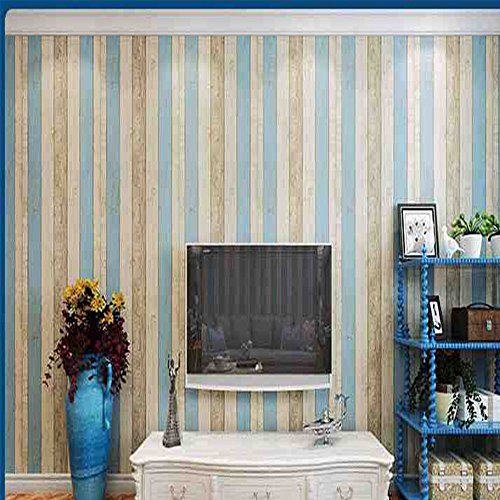 Mediterrane Streifen 3D Tapete Nostalgie Holz Schlafzimmer Wohnzimmer TV Hintergrund Wand Kinderzimmer Buchladen Vlies Tapete 10M*0.53M Blau Gelb Cover