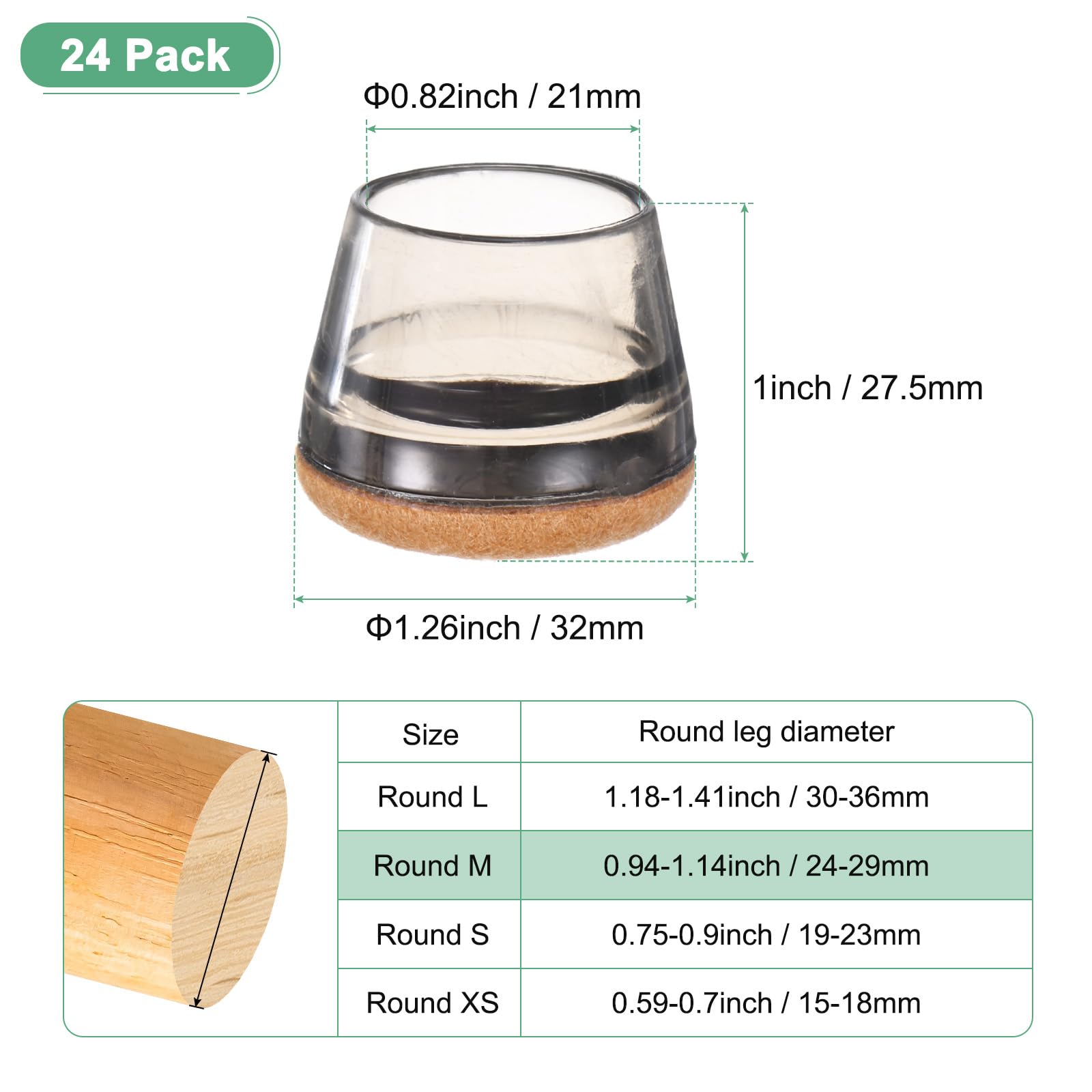M METERXITY 24-Pack Chair Leg Floor Protectors - Image 3