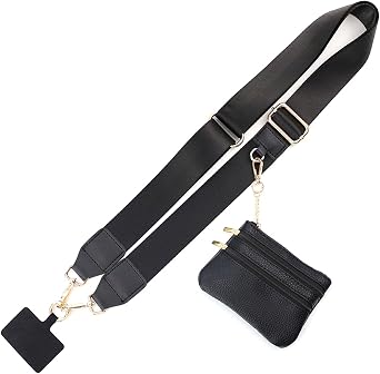Clip and Go Strap for Phone with Wallet Crossbody,Phone Strap with Zippered Pouch,New Phone Strap with Card Holder,Adjustable Phone Crossbody Strap,Black