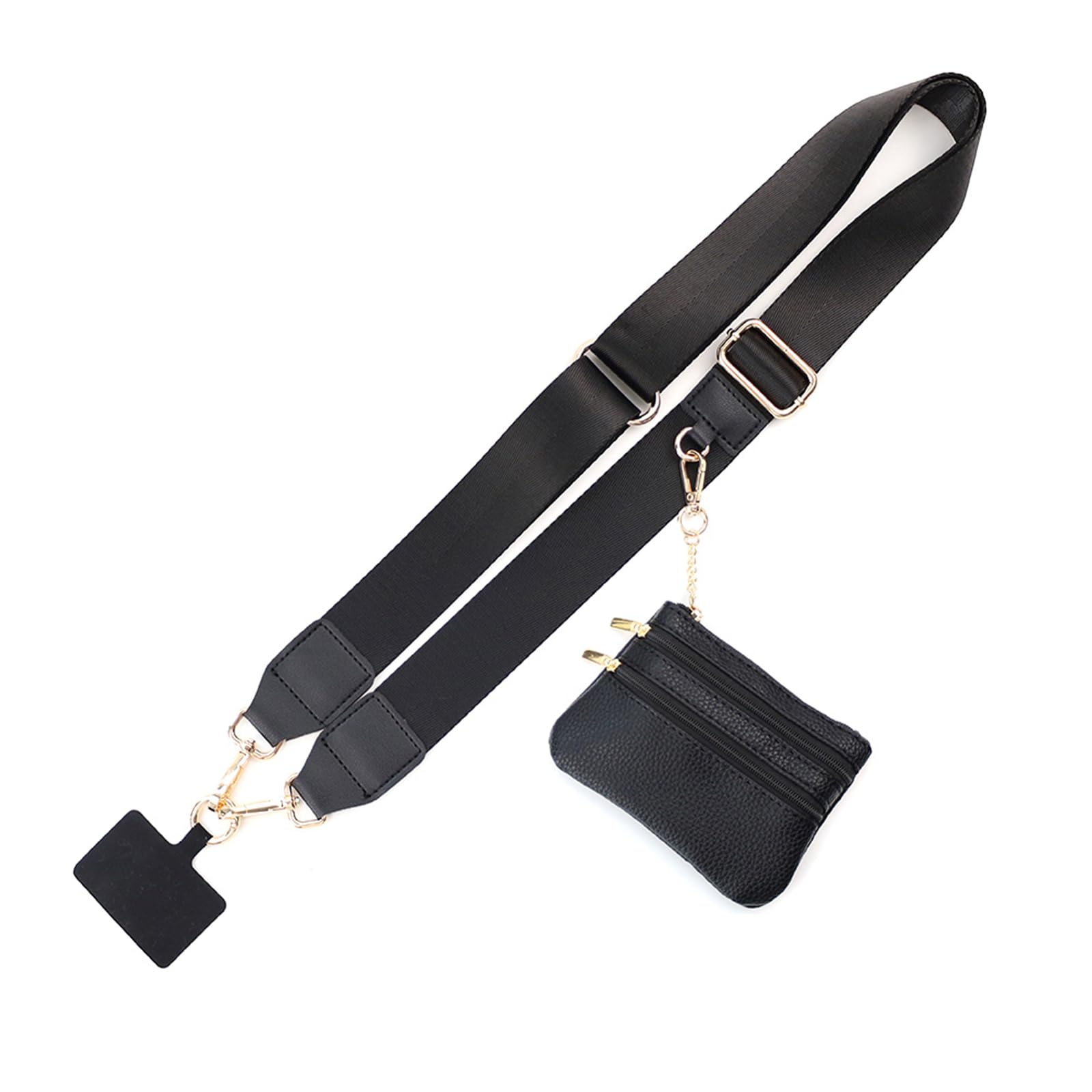 Ksopuert Unisex Black Clip And Go Strap For Phone With Wallet Crossbody,Phone Strap With Zippered Pouch,Wrist Strap With Wallet, Adjustable Anti Theft Cellphone Lanyard For Women (Black)