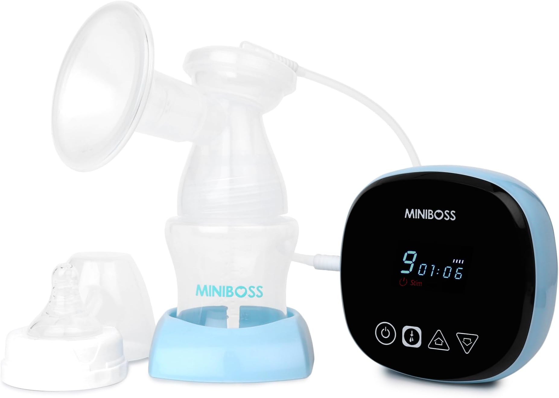 Miniboss Intelligent Electric Breast Pump with digital time indicator,Soft adaptive cushion one size fits all Portable&Compact USB Charging,stimulation& expression modes,Gently stimulates milk flow