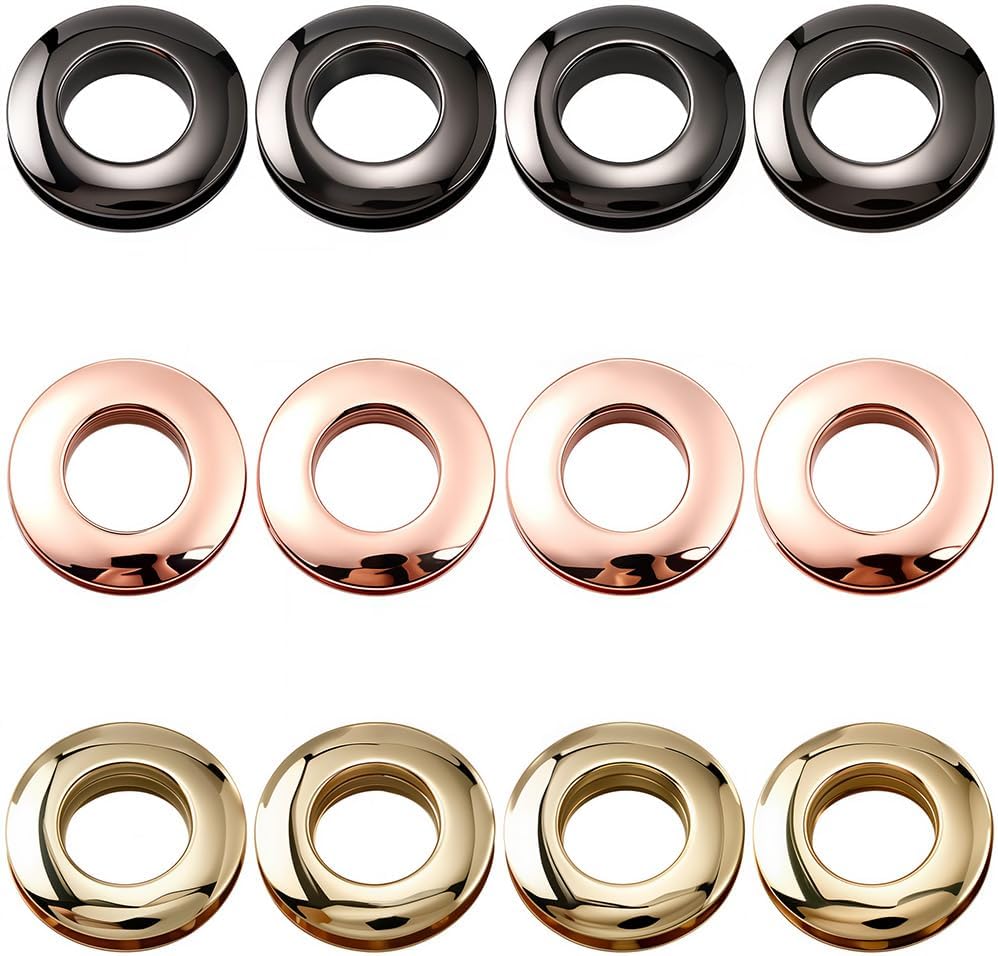 GORGECRAFT 1 Box 12Pcs 3 Colors Alloy Screw Rings Eyelet Grommets 1/2" Hole Metal Rings Snap Grommet Purse Replacements for Curtain Bag Loop Handle Connector Purse Accessories Gold Rosegold Gunblack