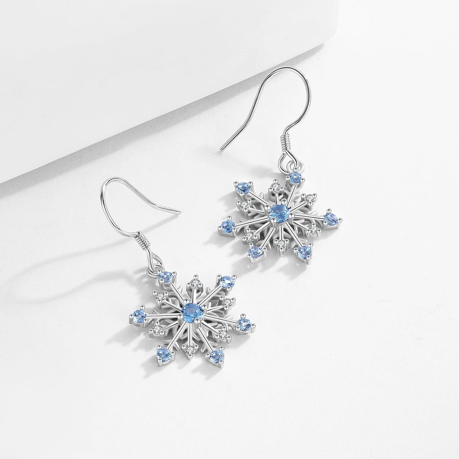 Snowflake Earrings Dangle for Women 925 Sterling Silver Gemstone Snow Earring Blue White Snowflake Jewelry Christmas Snowflake Dangle Gift Hypoallergenic - Image 2