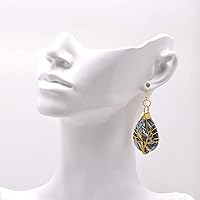 Vista 2 de Pendientes colgantes de concha de abulón en forma de lágrima para mujer Alambre amarillo