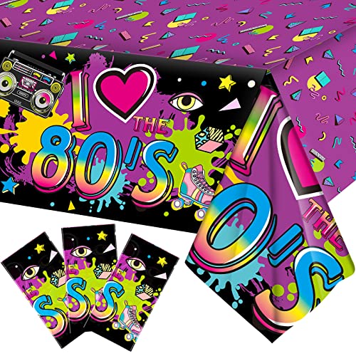 Kasyat 3 Pieces 80s Plastic Party Tablecloth 80's Table Cover 80's Birthday Supplies The 80s Hip Hop Party Decoration Throwback Birthday Decoration for Dining Room and Kitchen, 108 X 54 Inch