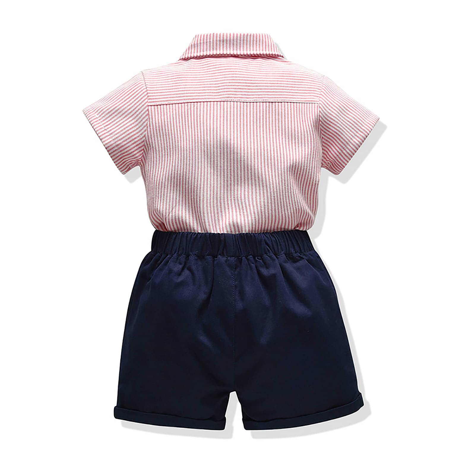 Kaerm Toddler Baby Boys Formal Shirt Short Sleeve Striped Romper Gentleman Outfits Clothes Pink 12-18 Months