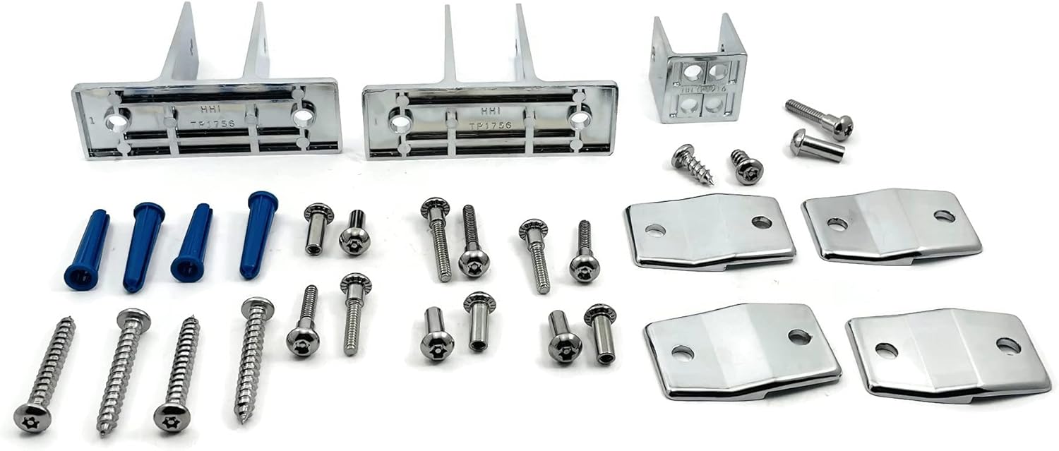 Harris Hardware Two Polished Chrome Die Cast Zamac Two Ear Brackets, 4 Alcove Clips and 1 'U' Bracket for 1 in. Panels with Fasteners