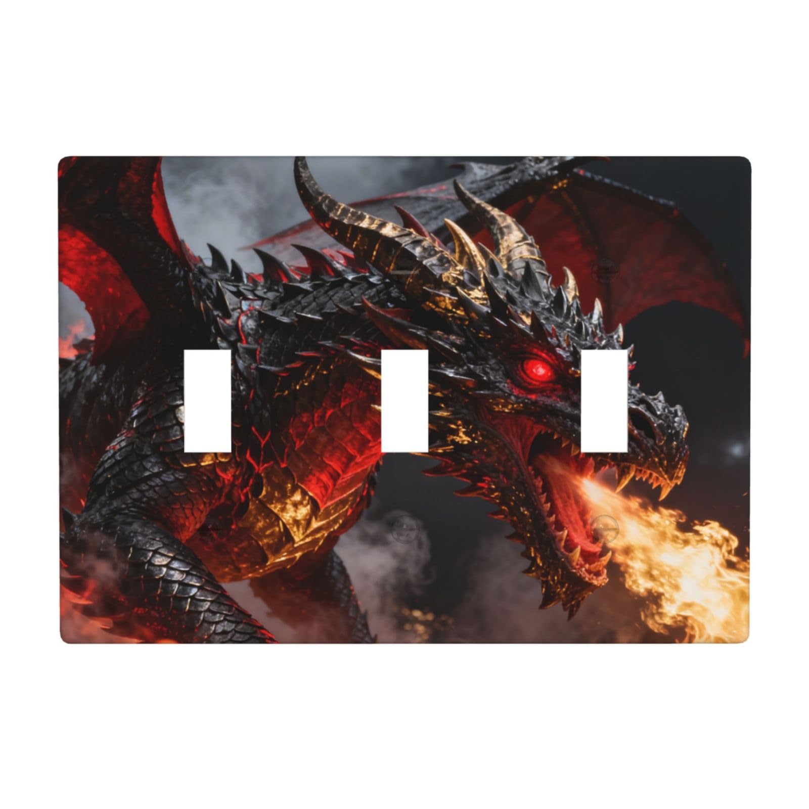 Dragon Fire Flame 3 Gang Switch Plate Cover-Unbreakable Polycarbonate Wall Plate, Heat Resistant Toggle Switch Decor for Home