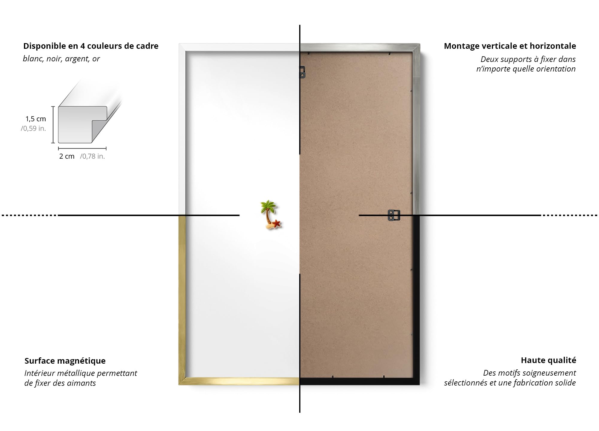 Plaque Aimantée pour Magnets 60x40 cm | Cadre Argenté | Mon Aventure | Tableau Magnétique Mural | Pour Amateurs de Voyage | Présentoir de Cartes Postales, Magnets Souvenirs | Décoration Maison