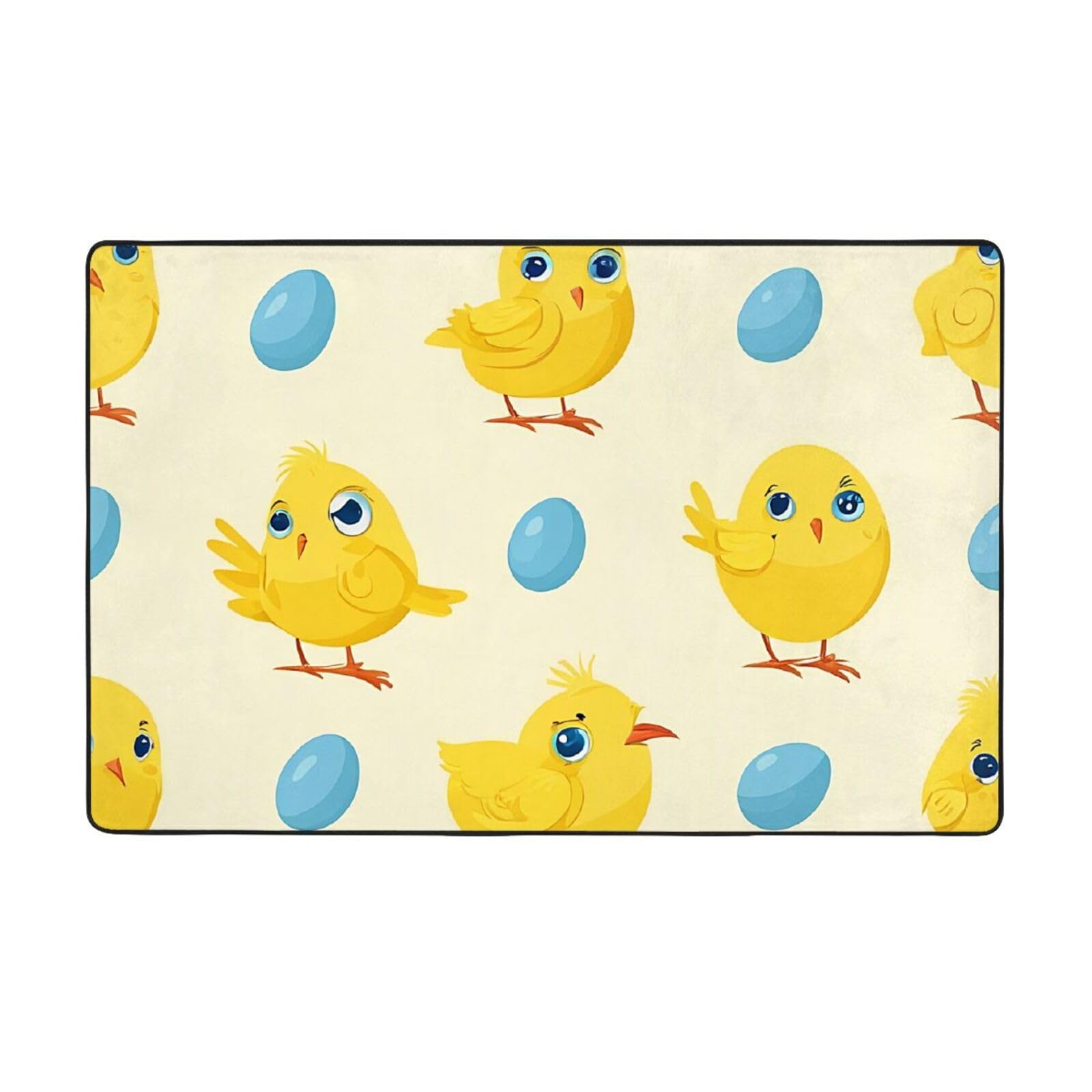 Tapis de salon ultra doux motif poulet jaune antidérapant pour chambre d'enfant