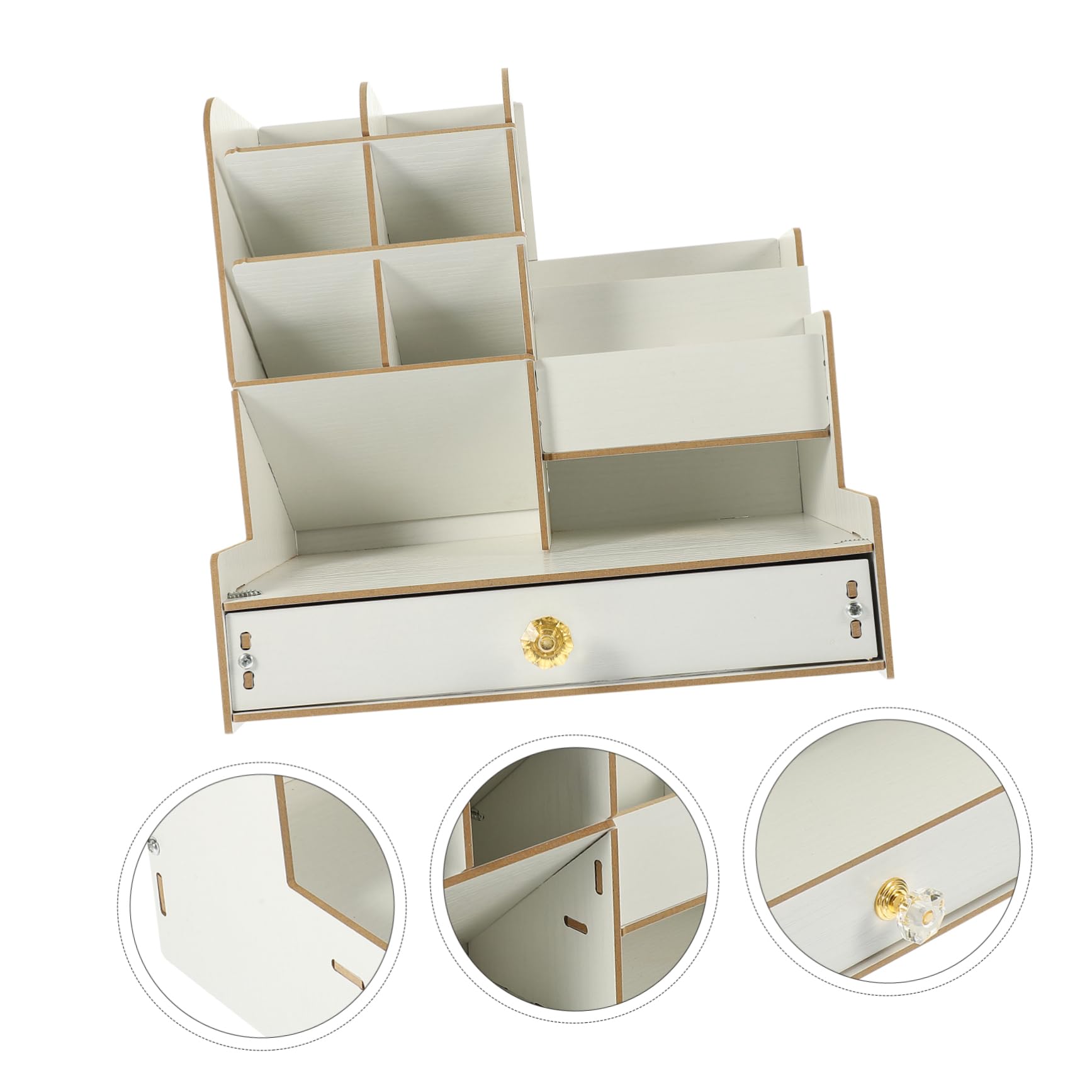Portaoggetti da Scrivania in Legno Bianco, Organizer Multi-scomparto