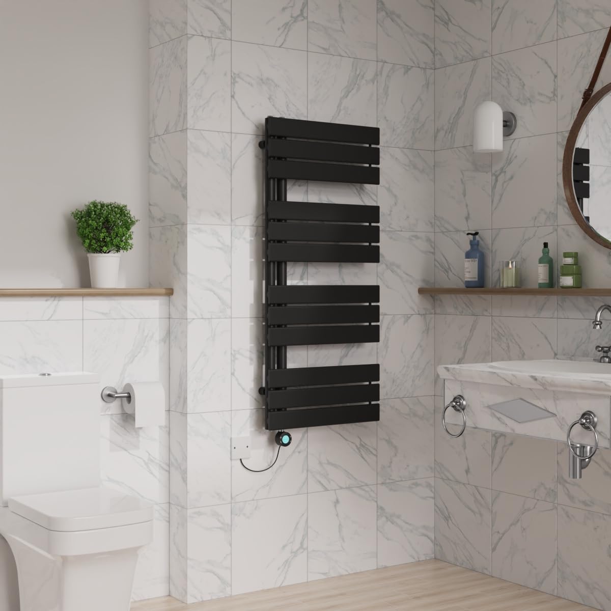 Warmehaus WiFi Electric Towel Rail Timer Flat Panel 1124x500mm Black