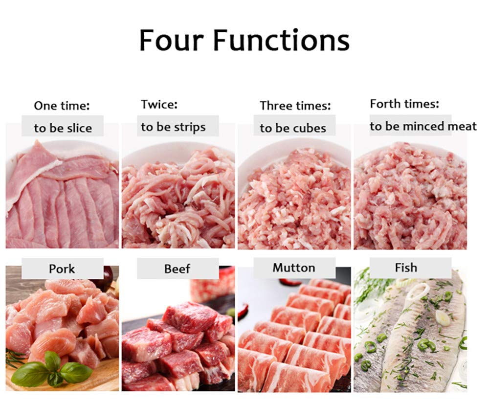 NEWTRY 4-in-1 Commercial Meat Slicer Cutting Machine Cube Shredded Meat 882LBS/H 1100W Electric Stainless Steel Meat Cutter with 2 Inlet Ports (220V Voltage)