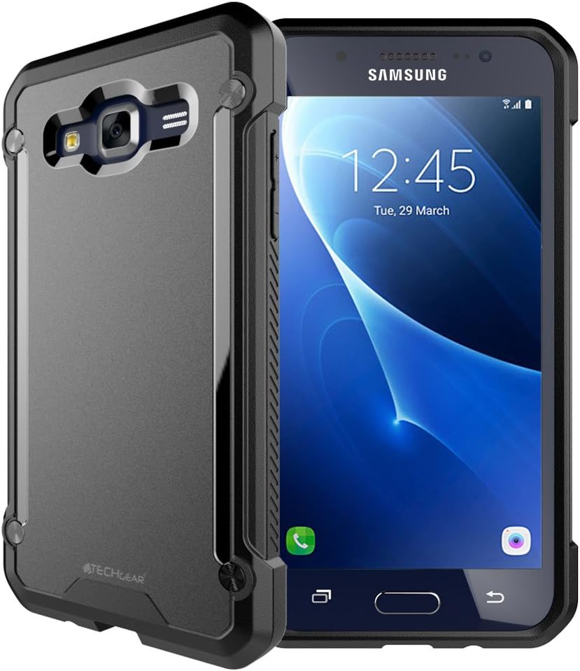 TECHGEAR Galaxy J3 2016 Case - [Fusion Armour] Premium Slim Hybrid Tough Rugged Protective Bumper Case Heavy Duty Protection Cover Compatible with Samsung Galaxy J3 2016 (SM-J320 Series) (All Black)
