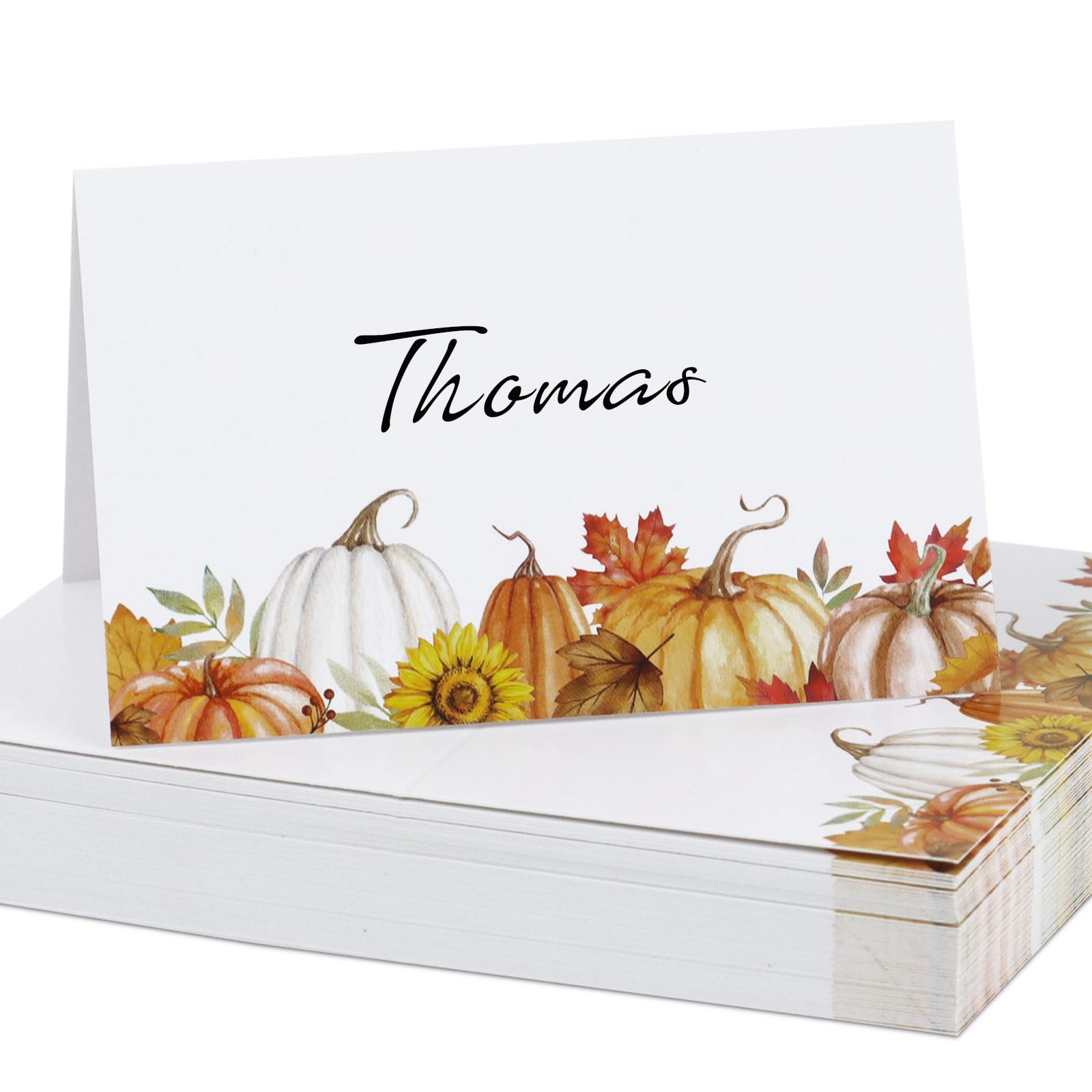 BETESSIN Tischkarten Herbst - 50 Stück Mit Kürbis-Motiv, 8,5x5,5 Cm, 300g Karton, Zum Beschriften