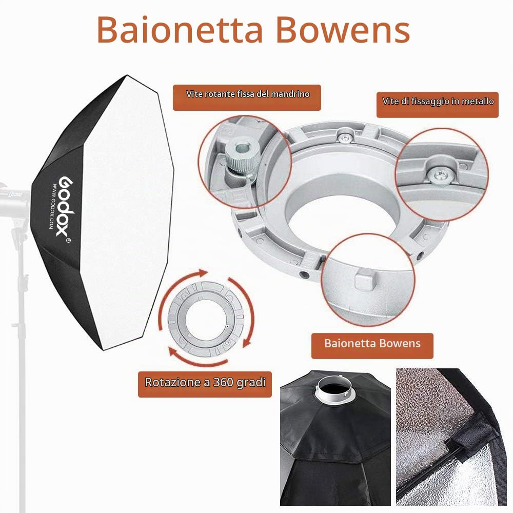 GODOX Softbox 47"120cm Octagon Soft box con Bowens Mount Anello per Portrait Studio Blitz Speedlite Flash