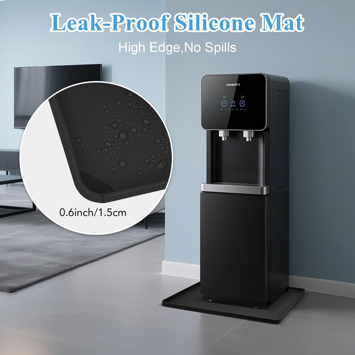 Water Cooler Drip Pan, Prevent Water Leakage and Protect Floor & Carpet, 19.7''x19.7'' Under Water Cooler Mat, Non-Slip Leak-Proof Silicone Mat with Raised Edge, for Under Most Water Cooler Dispenser Black image 2 of 7 B0F2848MG4