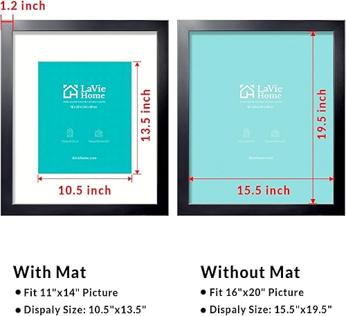 Vista 507 de LaVie Home - Portarretratos de 18 x 24 pulgadas, fotos de 16 x 20 pulgadas con paspartú, de 18 x 24 pulgadas sin paspartú, plexiglás pulido, Negro
