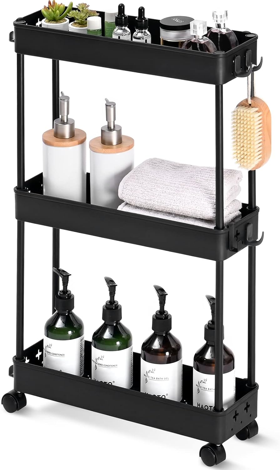 KINGRACK Slim Storage Cart,3 Tier Bathroom Rolling Utility Cart Storage ...