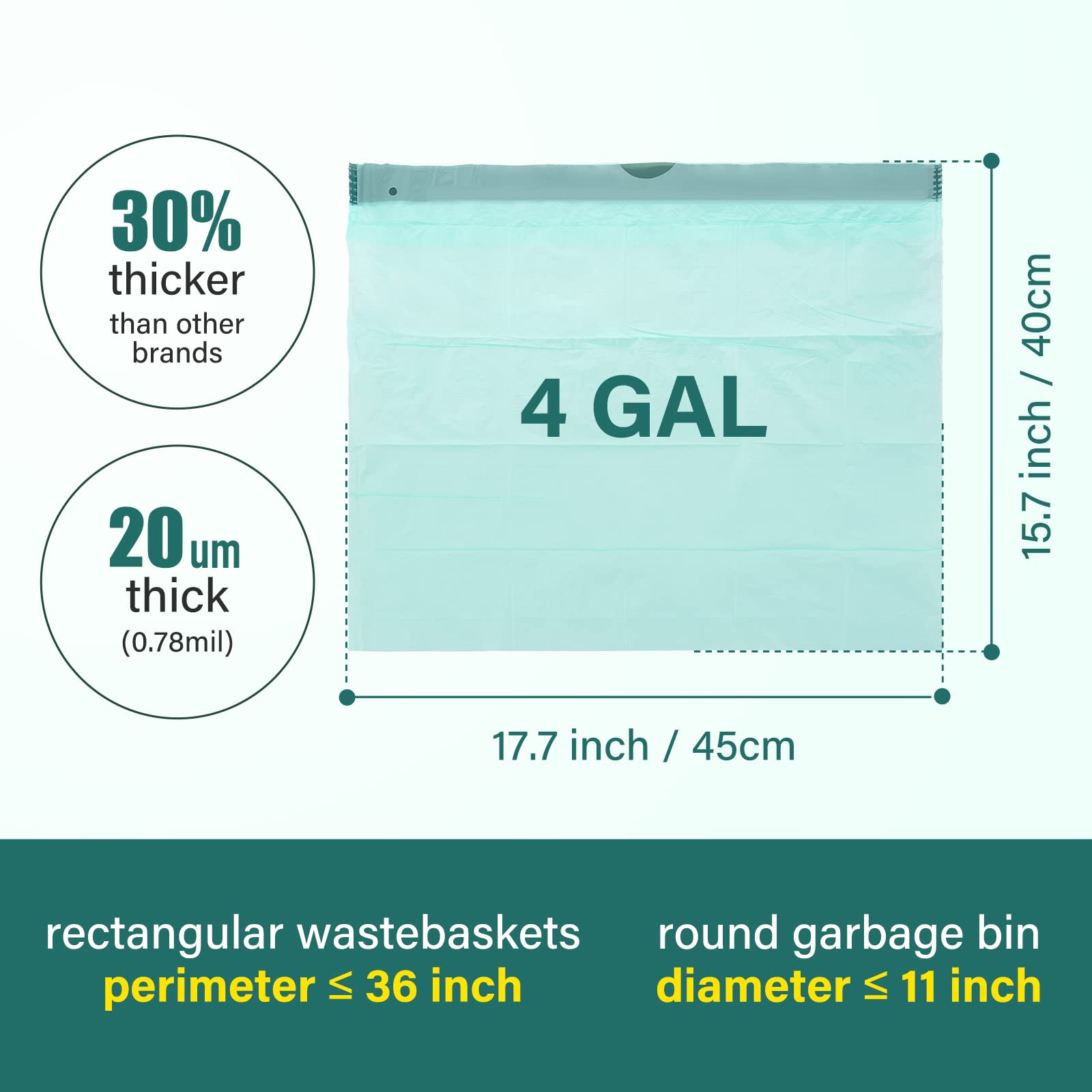Bolsas de basura biodegradables con cordón, 4 galones, bolsas de basura 100% compostables, bolsas de basura para cocina, baño, oficina, jardín, certificación BPI ASTM D6400 y Europa OK Compost Home